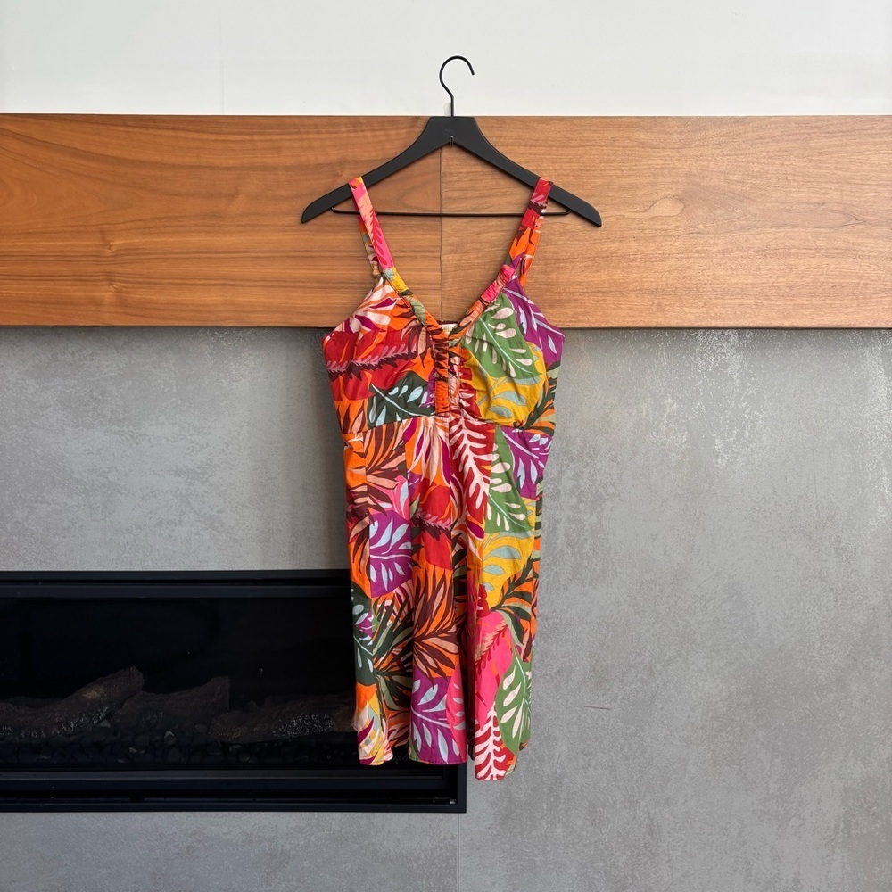 Anthropologie Maeve Printed Ruched Mini Dress, Size 12 - Picture 4 of 13